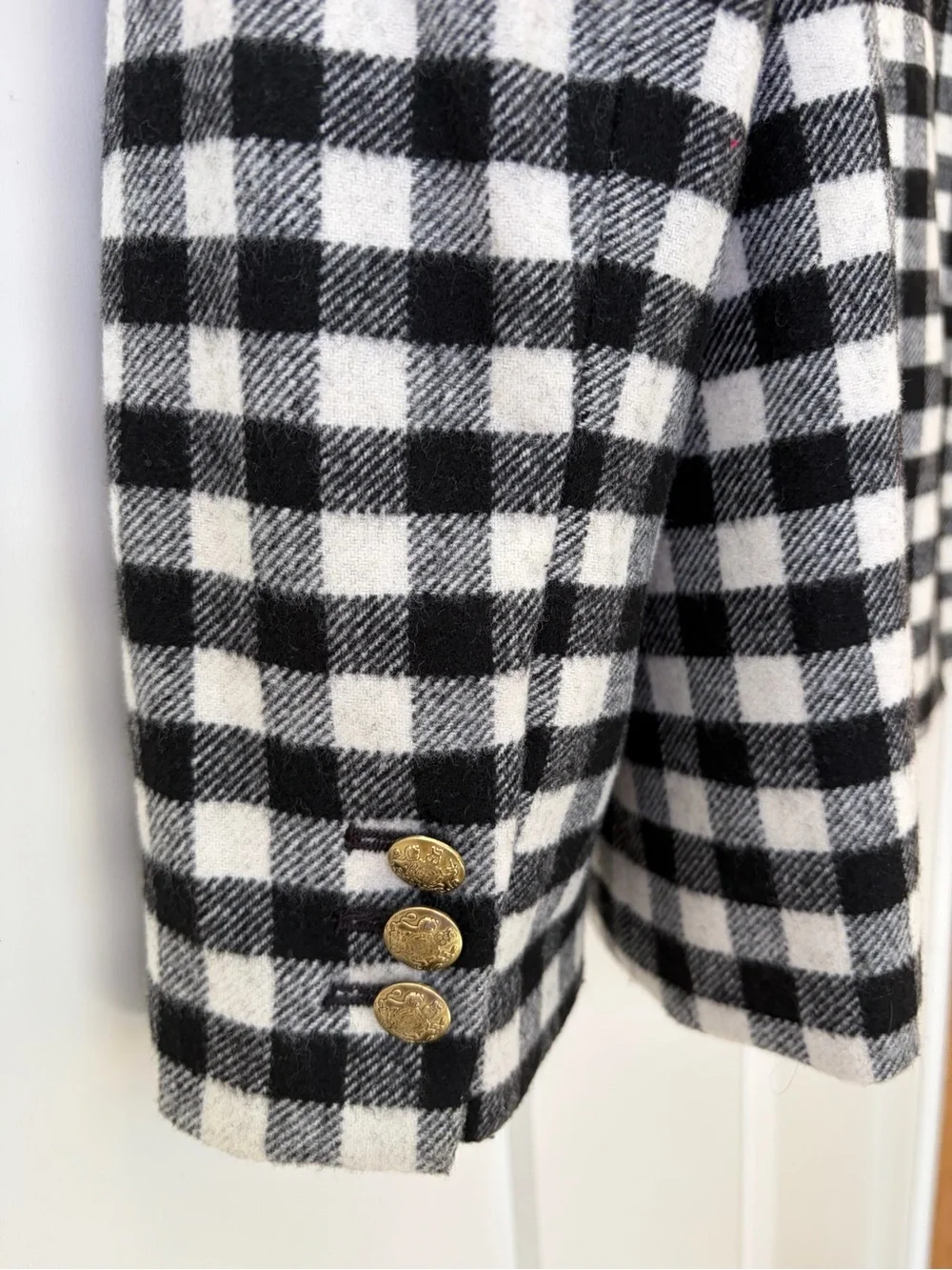 J. Crew Wool blend blazer one button buffalo check black white size 16 classic